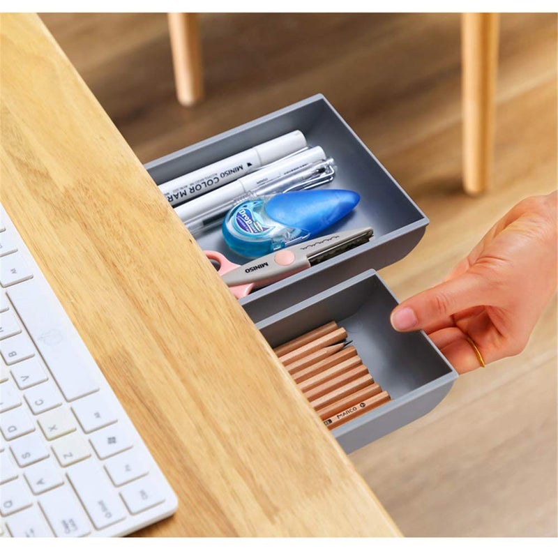 YOOUSOO Desk Drawer Attachment, 2 Pack Pencil Organizer, Hidden Desk Organizer, Under Desk Organizer Adhesive, Pen Holder, Desk Accessories & Workspace Organizers, Pen Drawers, Drawer Tray Storage Desktop - Image 2